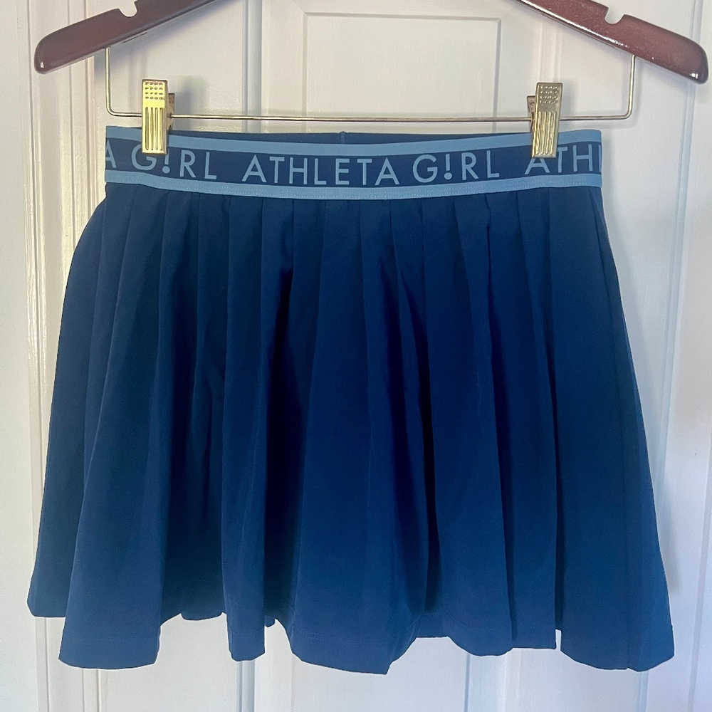 EUC Athleta Girl pleated tennis skort skirt navy blue  XL with two ball pockets